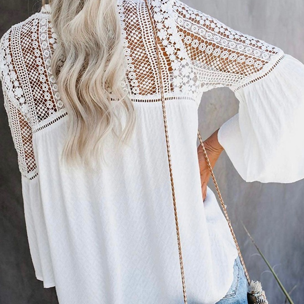 Boho White Lace Festival Button Front Blouse - Picture 4 of 12